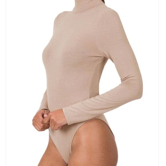 NWT MOCK NECK LONG SLEEVE BODYSUIT ASH MOCHA - Picture 6 of 6